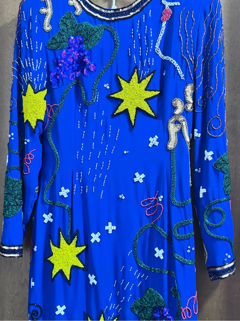 Vintage Ornate Pop Art Embellished Royal Blue Dress w/Beaded Appliqués - Picture 16 of 16